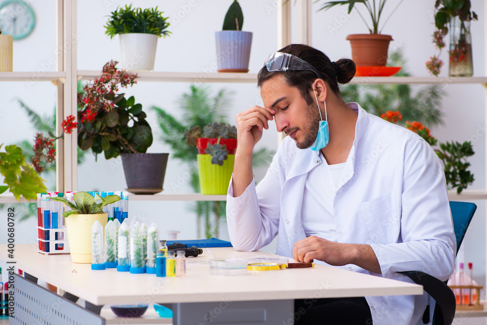 Young male chemist perfumer working in the lab Young male chemist perfumer working in the lab