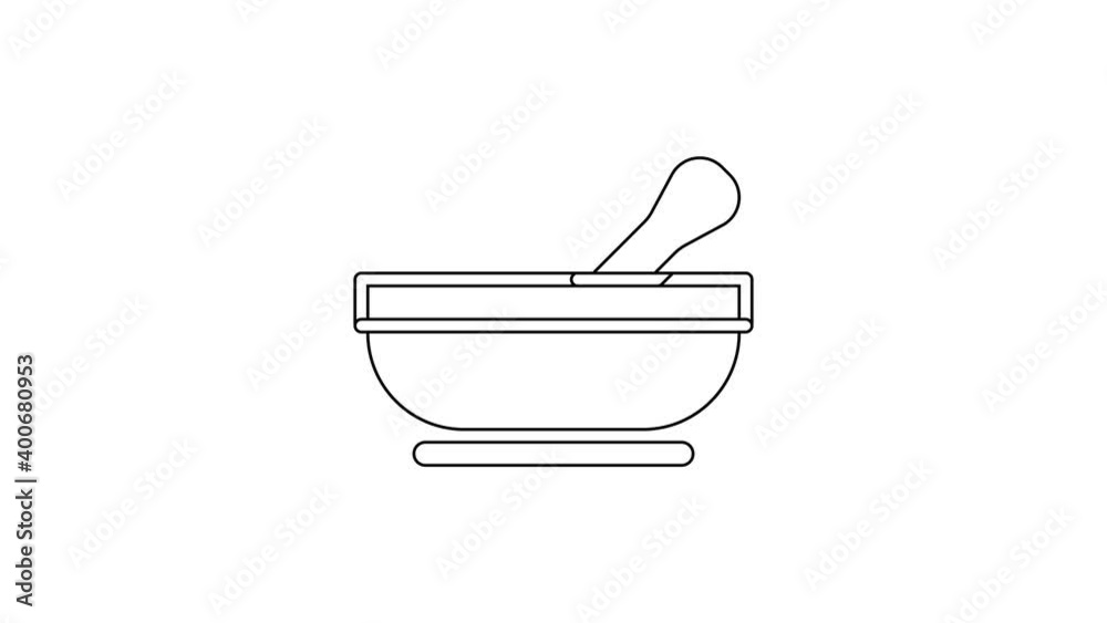 Black line Mortar and pestle icon isolated on white background. 4K Video motion graphic animation Black line Mortar and pestle icon isolated on white background. 4K Video motion graphic animation