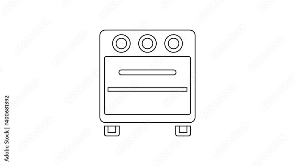 Black line Oven icon isolated on white background. Stove gas oven sign. 4K Video motion graphic animation Black line Oven icon isolated on white background. Stove gas oven sign. 4K Video motion graphic animation