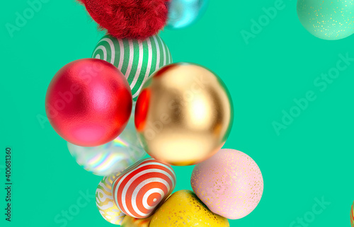 Abstract holiday background with fancy geometric balloons. 3d render.