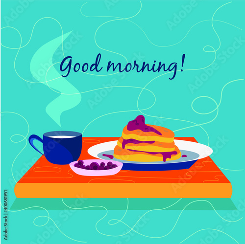 Breakfast on a tray - coffee and pancakes