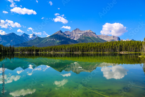 A view of Bow Lake in the Canadian Rockies photo