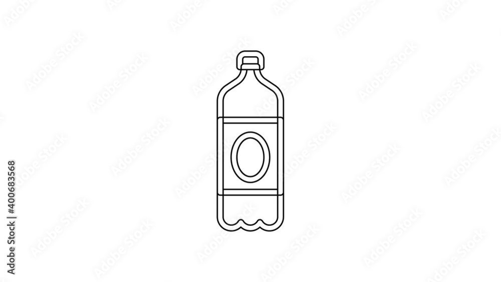 Black line Plastic beer bottle icon isolated on white background. 4K Video motion graphic animation Black line Plastic beer bottle icon isolated on white background. 4K Video motion graphic animation