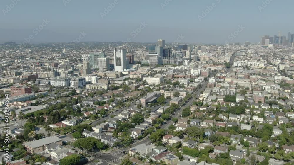 Los Angeles Downtown And Wilshire Center From Crenshaw Aerial Shot Back California USA Los Angeles Downtown And Wilshire Center From Crenshaw Aerial Shot Back California USA