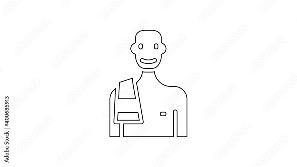 Black line Man in the sauna icon isolated on white background. 4K Video motion graphic animation Black line Man in the sauna icon isolated on white background. 4K Video motion graphic animation