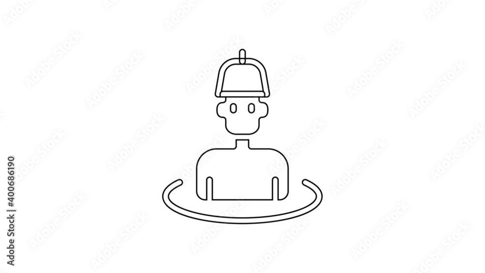Black line Man in the sauna icon isolated on white background. 4K Video motion graphic animation