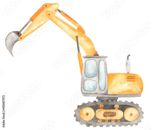 Watercolor construction machines. Excavator