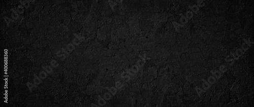 panorama black concrete background wall, abstract grunge loft texture