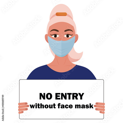 Beautiful girls in masks hold a white poster.