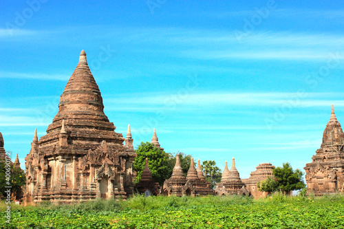 Ancient temples in the archaeological zone  Bagan  Myanmar