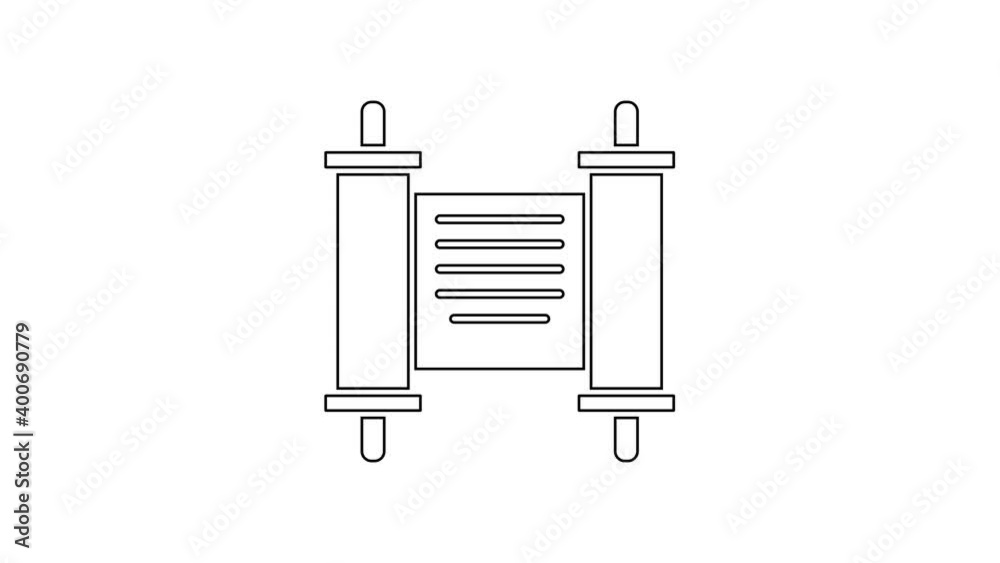 Black line Decree, paper, parchment, scroll icon icon isolated on white background. Chinese scroll. 4K Video motion graphic animation Black line Decree, paper, parchment, scroll icon icon isolated on white background. Chinese scroll. 4K Video motion graphic animation