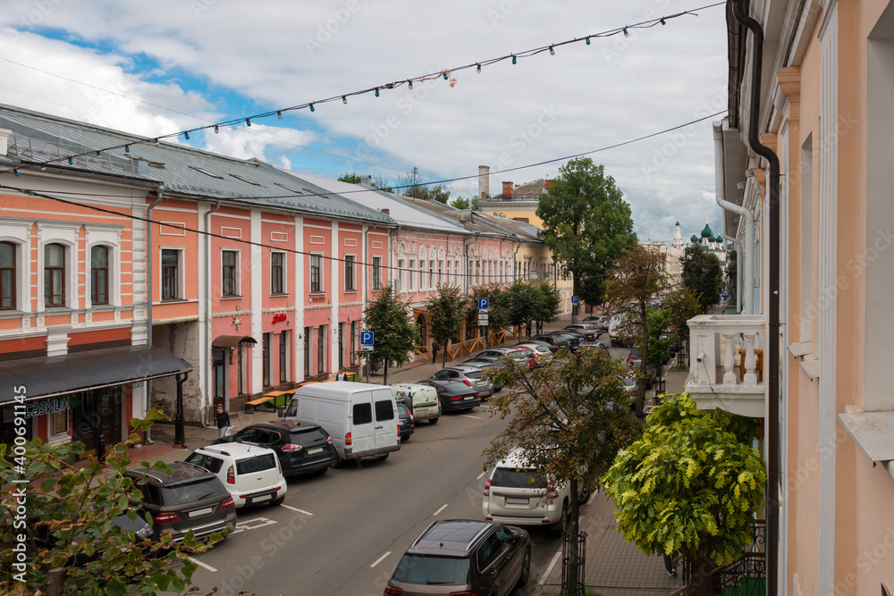 Yaroslavl, Russia - August 14, 2020: View of Nakhimson street on a summer evening. Gold ring of Russia