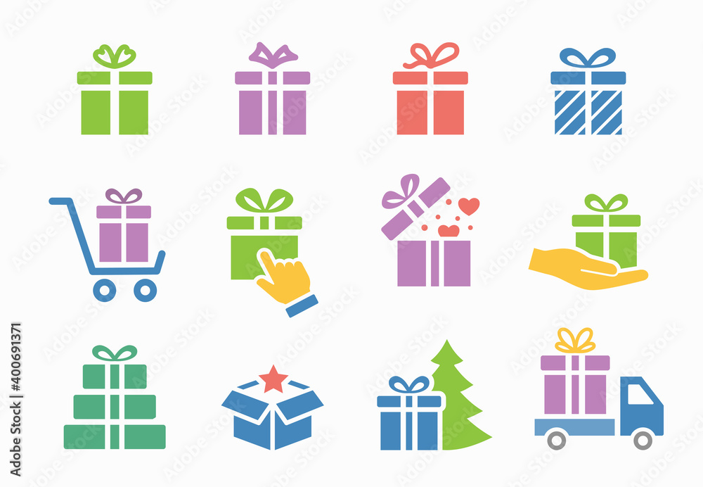 Gift box icon set. Collection of present, christmas, new year, discount and more. Vector illustration. Gift box icon set. Collection of present, christmas, new year, discount and more. Vector illustration.