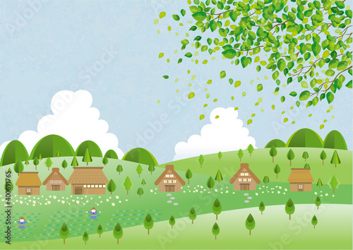 故郷の水彩風背景素材