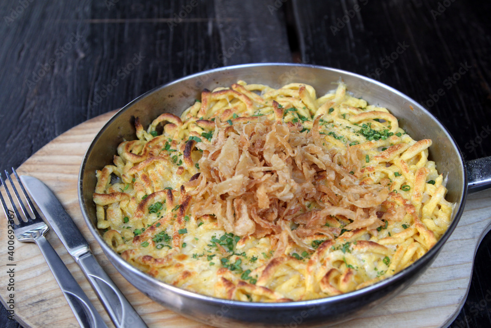 Cheese Spaetzle with crispy onions