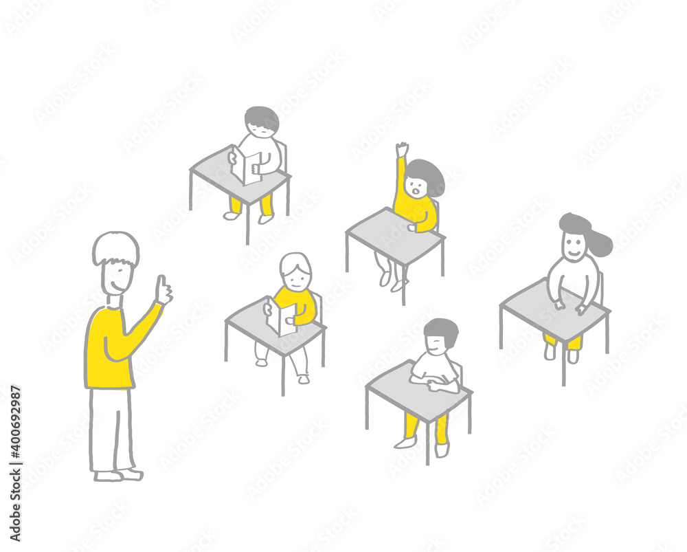 学校生活ーシンプルな線画手描きイラストー授業時間