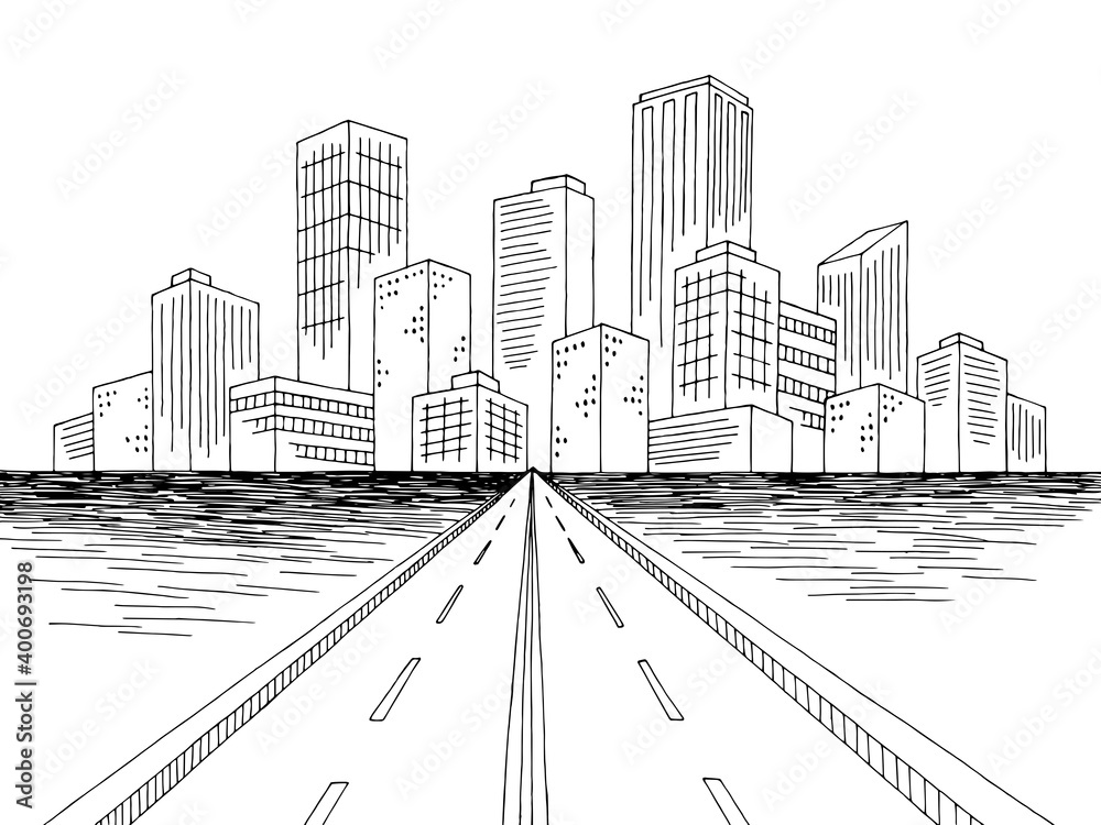 City bridge graphic black white landscape city sketch illustration vector