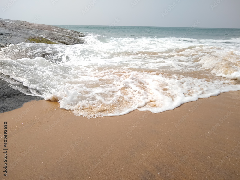 Waves on the beach seascape view, Kurumpanai beach in Tamilnadu, India