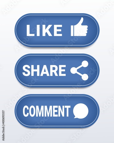 Set of social network sign. Like, share and comment blue sign. Illustration vector