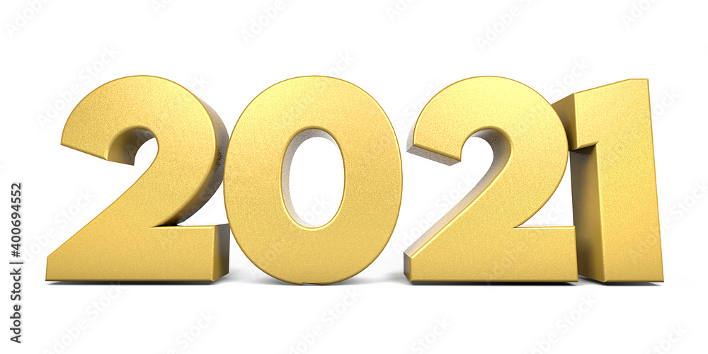 Golden 2021 Happy New Year text isolated on white background, 3d rendering. Golden 2021 Happy New Year text isolated on white background, 3d rendering.