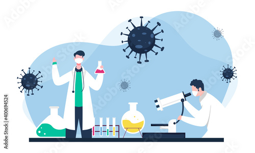 Faceless Character Of Virologist Or Doctors Research Vaccine In Lab For Covid-19 Illness.