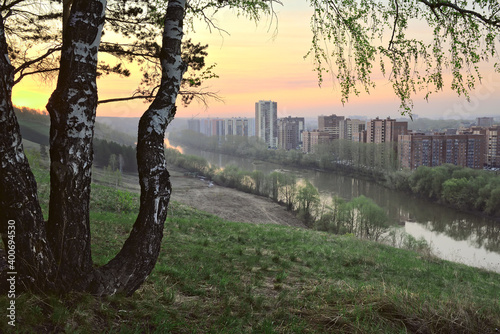 Dawn on the river Bank in Novosibirsk photo