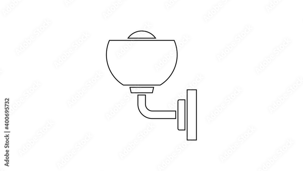 Black line Wall lamp or sconce icon isolated on white background. Wall lamp light. 4K Video motion graphic animation Black line Wall lamp or sconce icon isolated on white background. Wall lamp light. 4K Video motion graphic animation