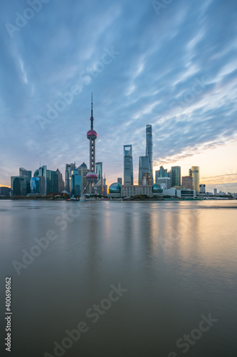 Sunrise view of Lujiazui  the financial district in Shanghai  China.