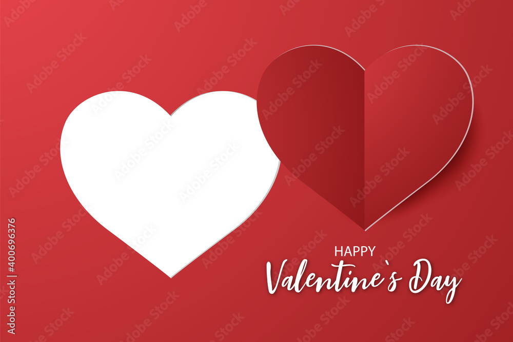 Red paperart cutting heart shape sticker and Happy Valentines day invitation card message with white blank and copy space for text. Holiday and event concept. Romance and Vector illustration Red paperart cutting heart shape sticker and Happy Valentines day invitation card message with white blank and copy space for text. Holiday and event concept. Romance and Vector illustration