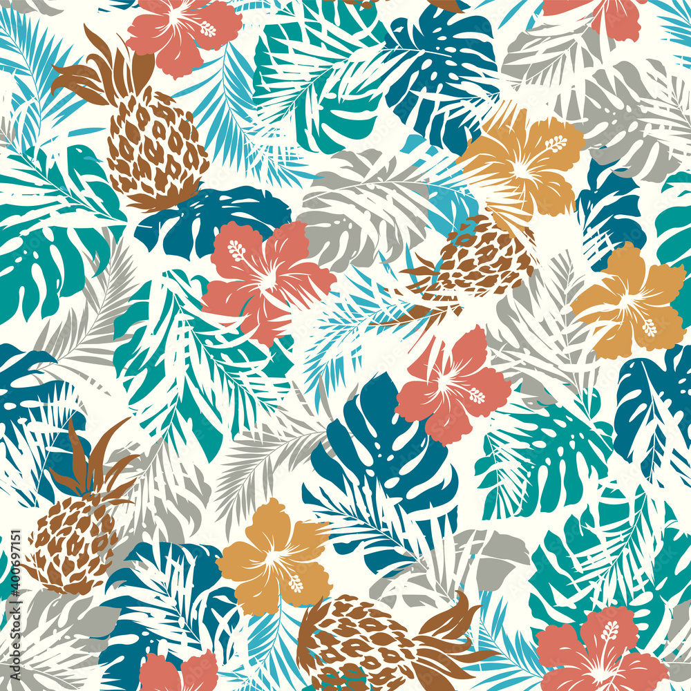 Seamless pattern of beautiful tropical plants,