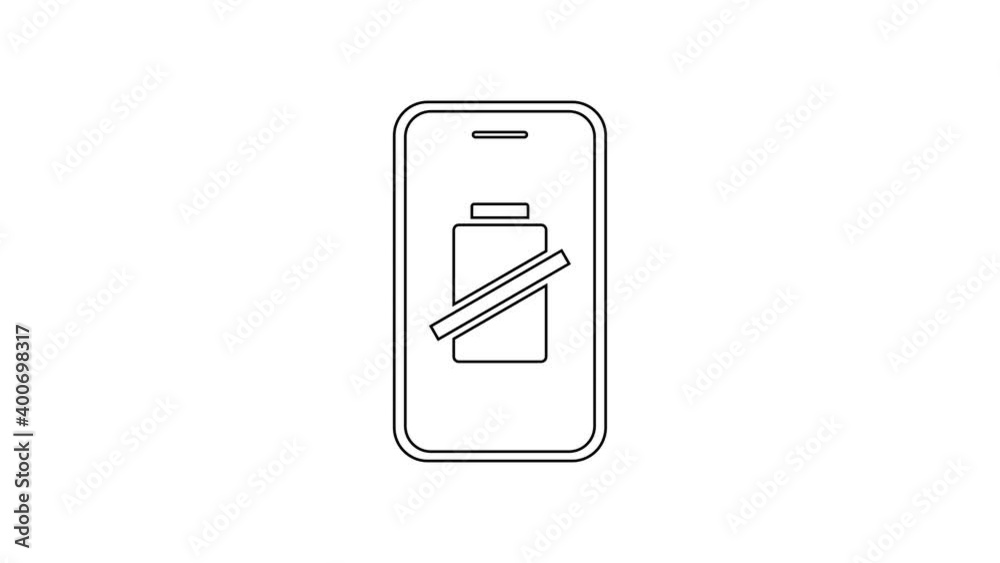 Black line Smartphone battery charge icon isolated on white background. Phone with a low battery charge. 4K Video motion graphic animation Black line Smartphone battery charge icon isolated on white background. Phone with a low battery charge. 4K Video motion graphic animation