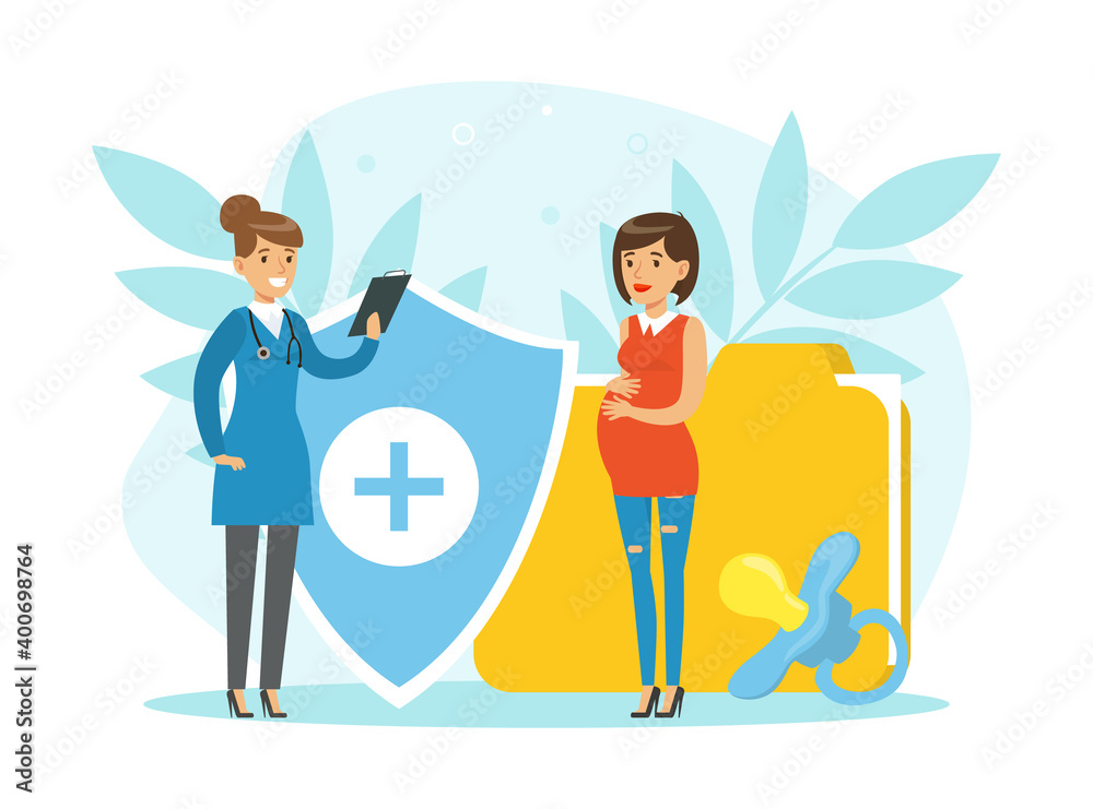Pregnant Woman Expecting Baby Consulting Gynecologist at Medical Perinatal Centre Vector Illustration Pregnant Woman Expecting Baby Consulting Gynecologist at Medical Perinatal Centre Vector Illustration