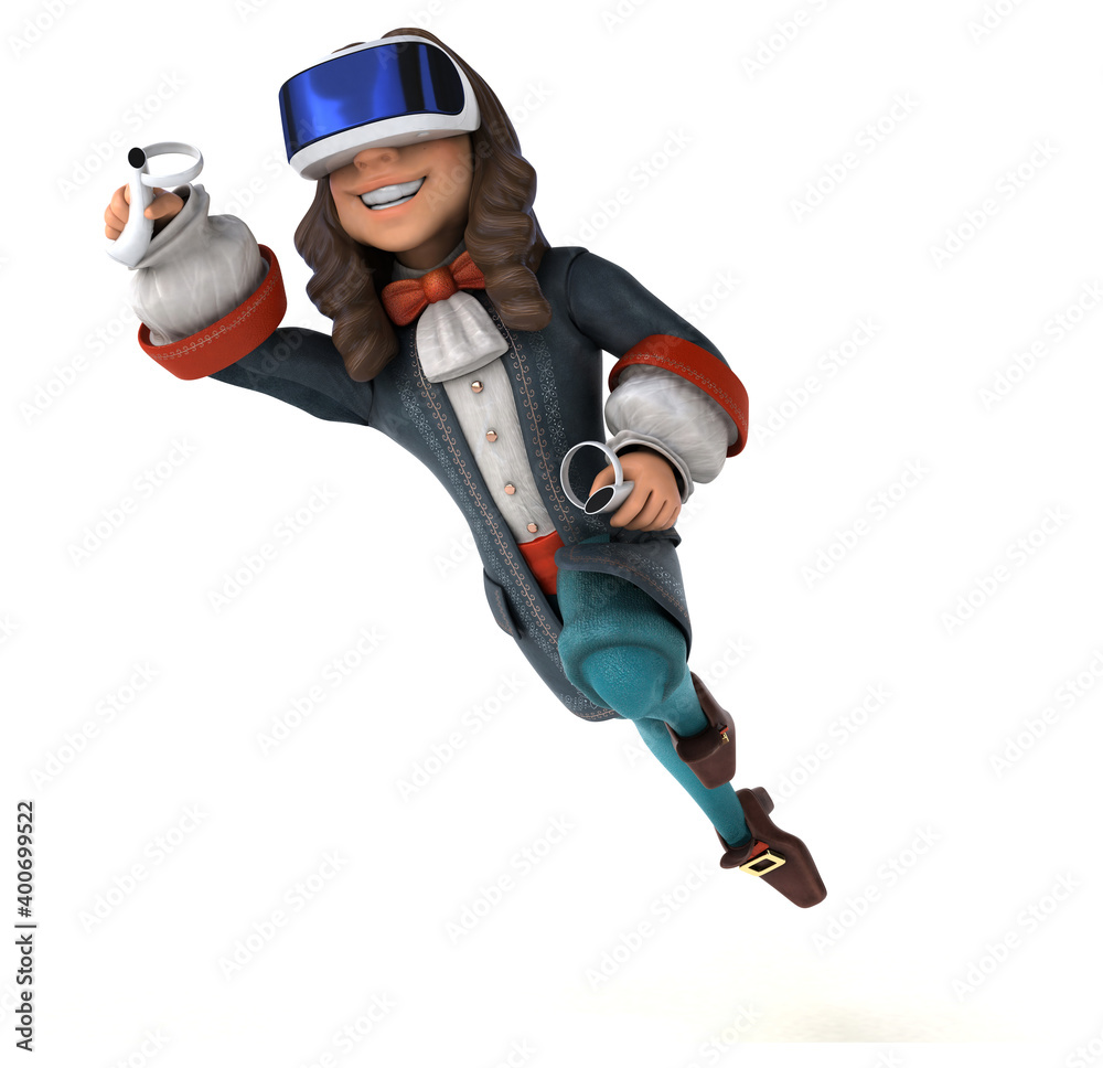 Fun 3D Illustration of a baroque gentleman with a VR Helmet Fun 3D Illustration of a baroque gentleman with a VR Helmet