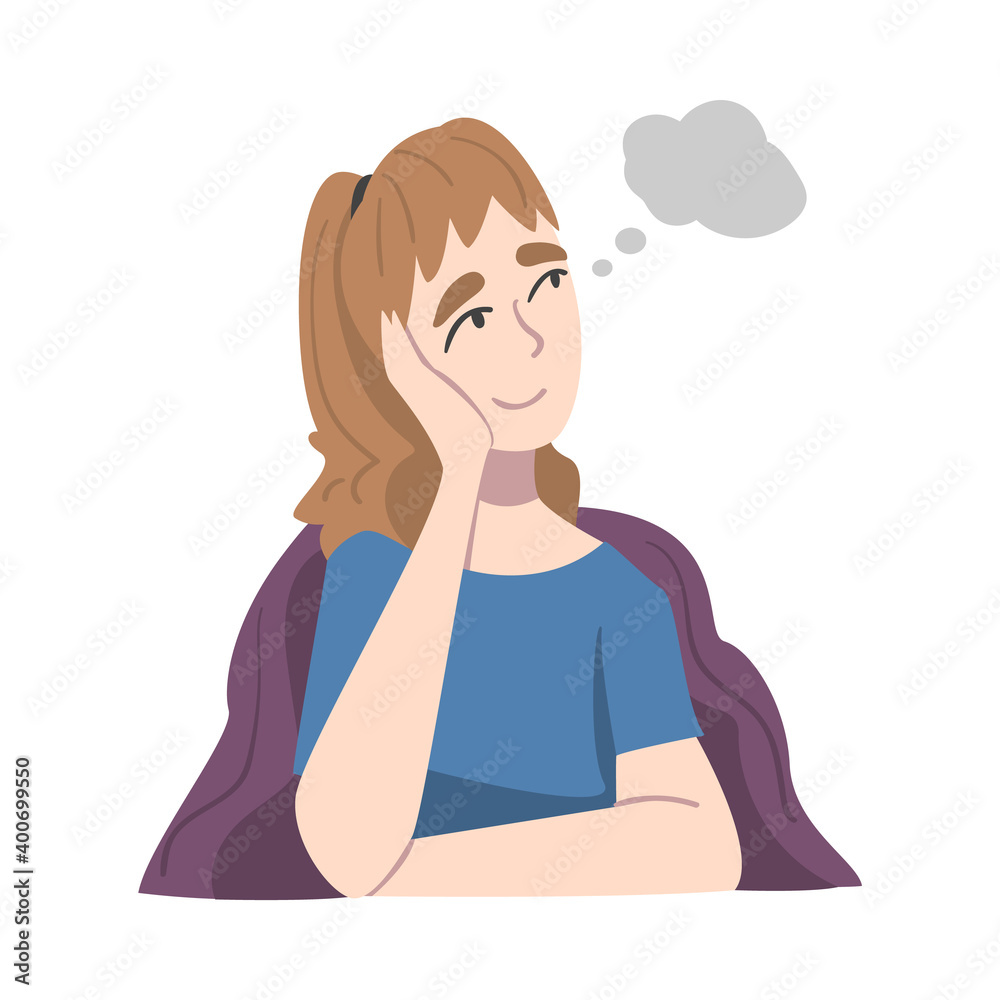 Starry-eyed Woman Dreaming and Fantasizing Imagining Something in Her Head Vector Illustration Starry-eyed Woman Dreaming and Fantasizing Imagining Something in Her Head Vector Illustration