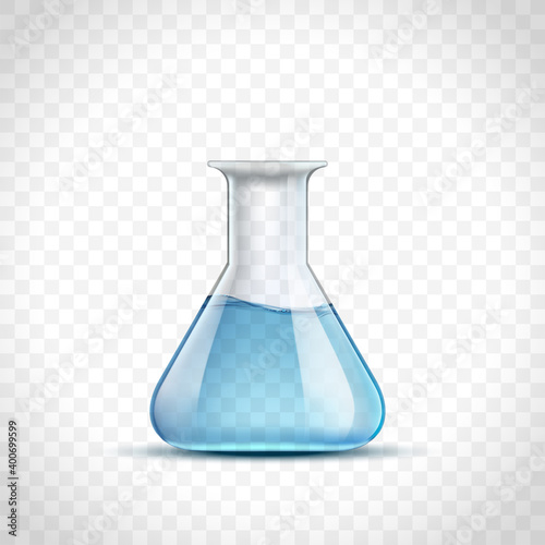 Laboratory flask with blue liquid or water.