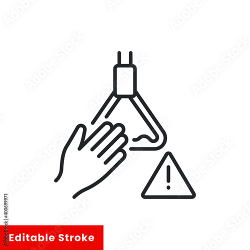 Avoid touching surfaces with bus handle line icon. COVID-19 prevention. Isolate on white background. Editable stroke vector illustration EPS 10