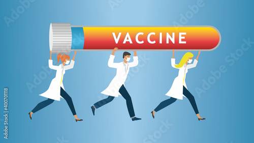 People in hurry to deliver vaccine. Vector illustration. EPS10.