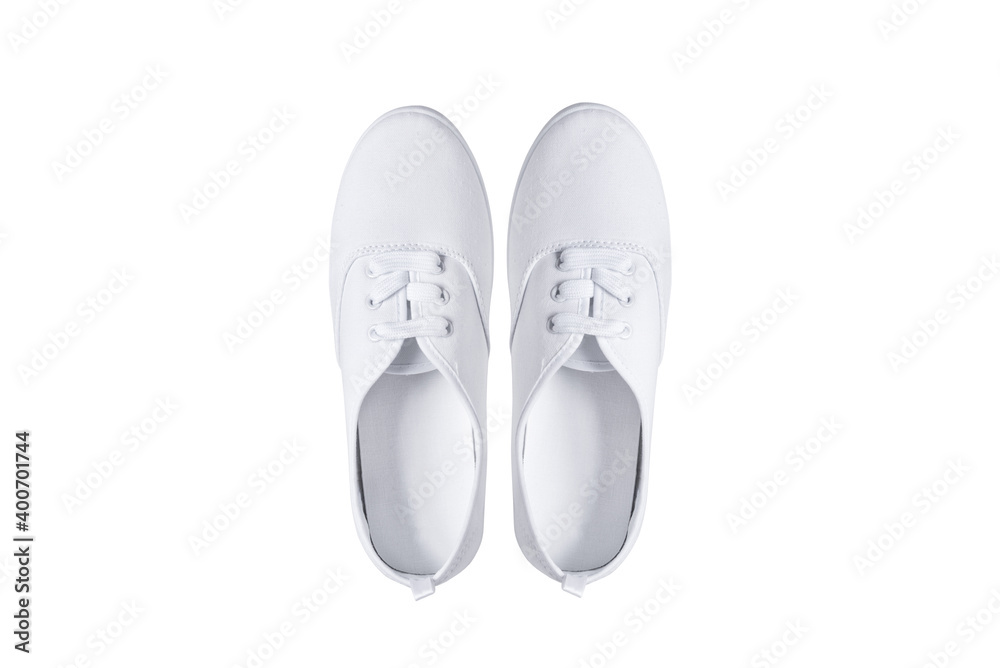Pair of white textile sneakers shoes, isolated Pair of white textile sneakers shoes, isolated