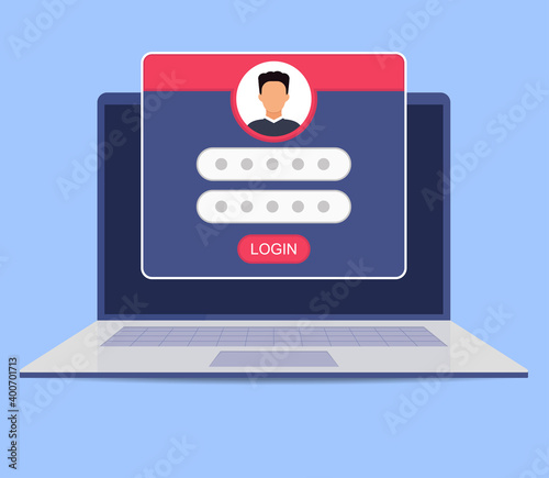 Login to account, user authorization, login authentication page concept. Flat vector illustration. Business vector illustration. Data management. Data secure.