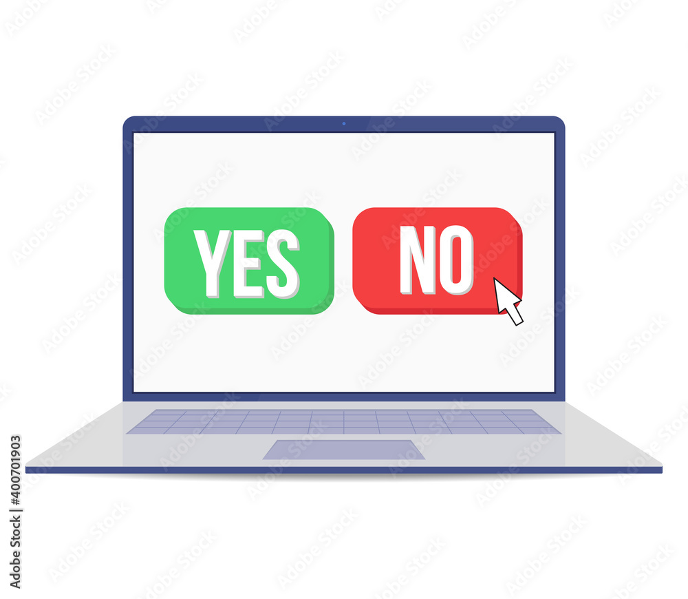 Yes no laptop, great design for any purposes. Business vector illustration. Check mark icon vector design. Isolated background. Yes no laptop, great design for any purposes. Business vector illustration. Check mark icon vector design. Isolated background.