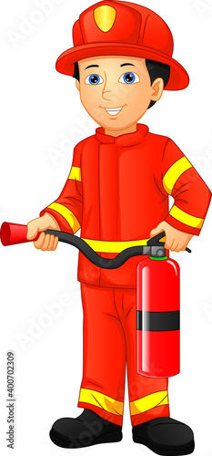 cute boy Firefighter isolated on white background