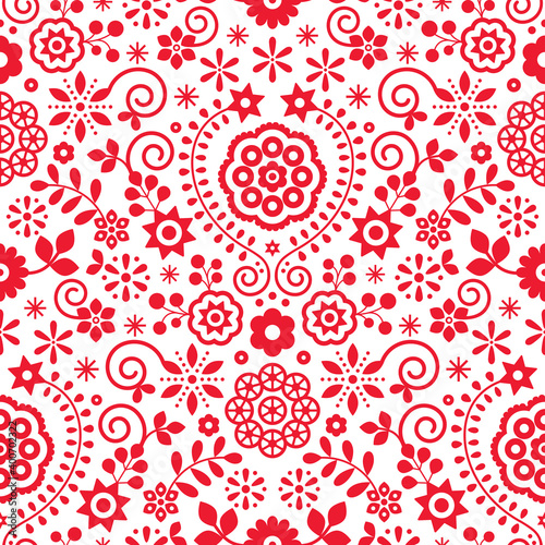 Polish folk art retro vector seamless pattern with flowers inspired by folk art embroidery Lachy Sadeckie - textile or fabric print design
