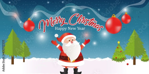 Merry Chrismas with happy new year template on beautiful winter background.