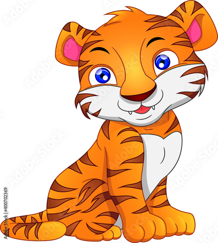 cute baby tiger cartoon on a white background