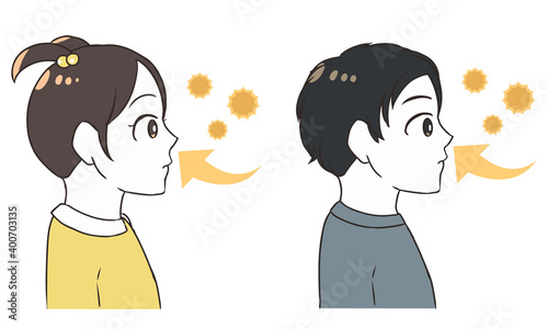 花粉を鼻から吸い込む　子供