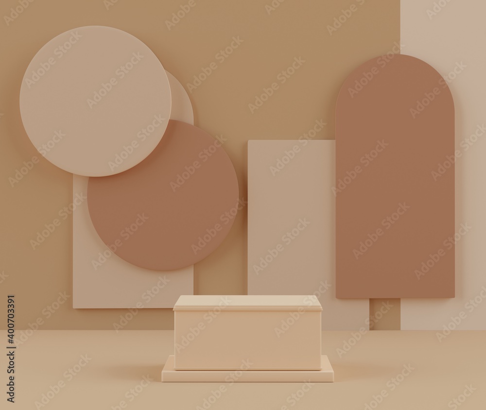 3d rendering of Earth tones minimal displays podium or pedestal for mock up and products presentation with abstract simple geometric shapes background. 3d rendering of Earth tones minimal displays podium or pedestal for mock up and products presentation with abstract simple geometric shapes background.