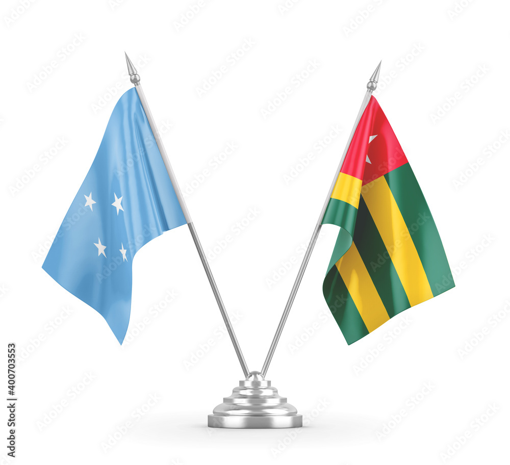 Togo and Micronesia table flags isolated on white 3D rendering Togo and Micronesia table flags isolated on white 3D rendering