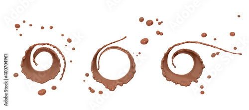 Chocolate of splash, set of splash coffee 3d illustration, abstract,  isolated 3d rendering