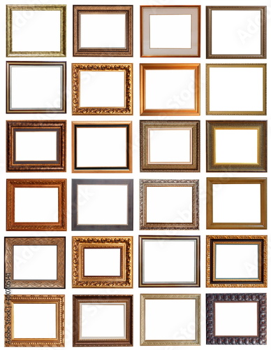 frames for paintings antique gold gilding set isolated on white background