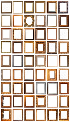 frames for paintings antique gold gilding set isolated on white background
